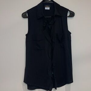 Les Copaines black short sleeve button down silk ruffle detail 40